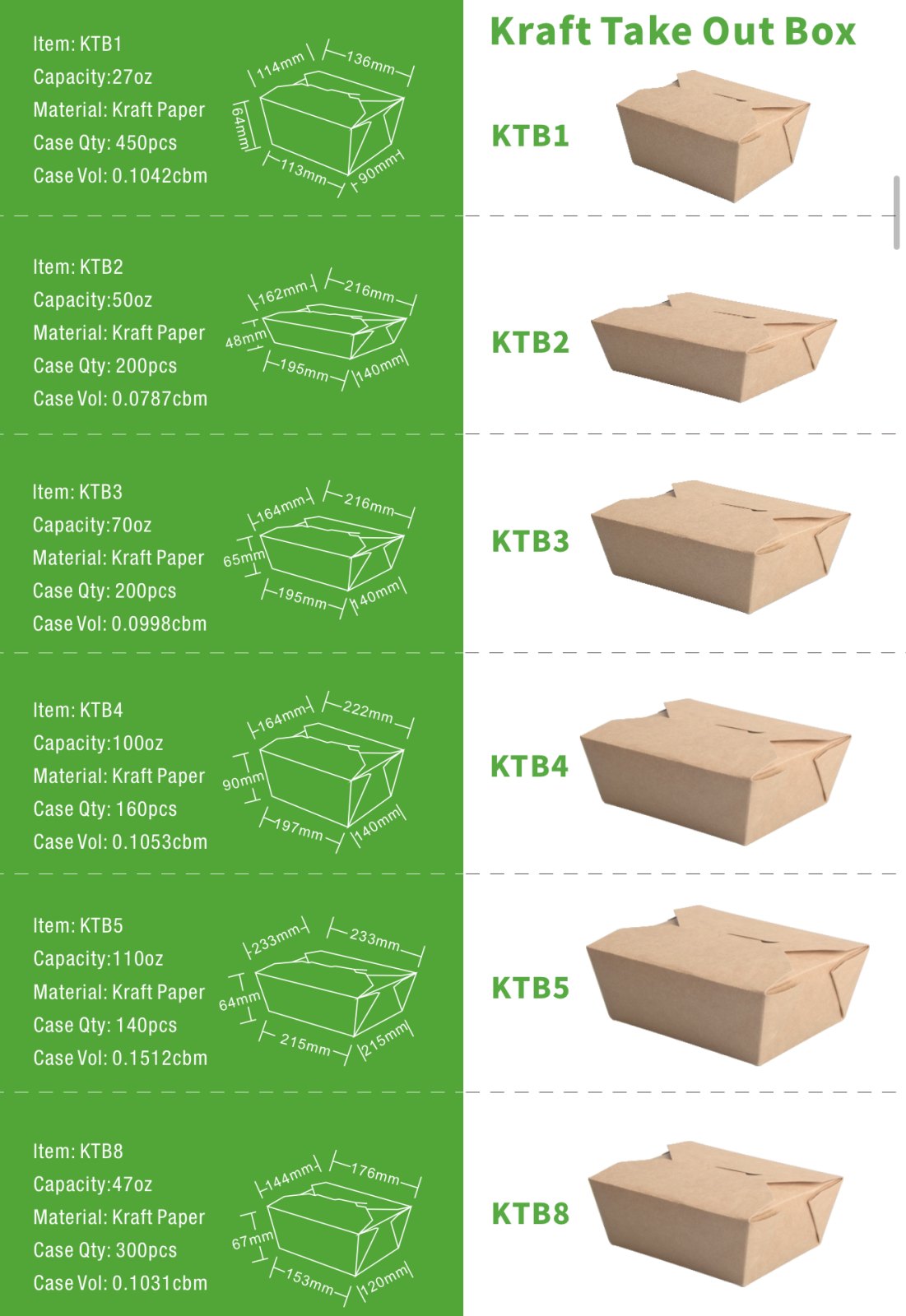 KTB Kraft Takeout Boxes