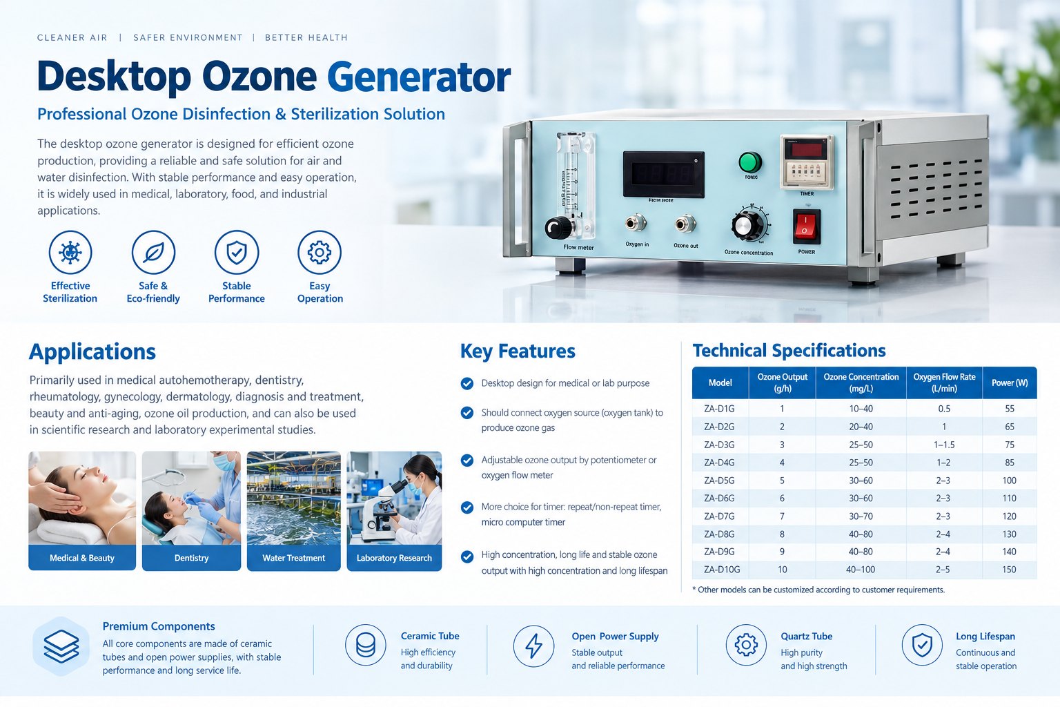 Desktop Ozone Generator,1-10g/h, Medical & Lab Ozone Sterilizer