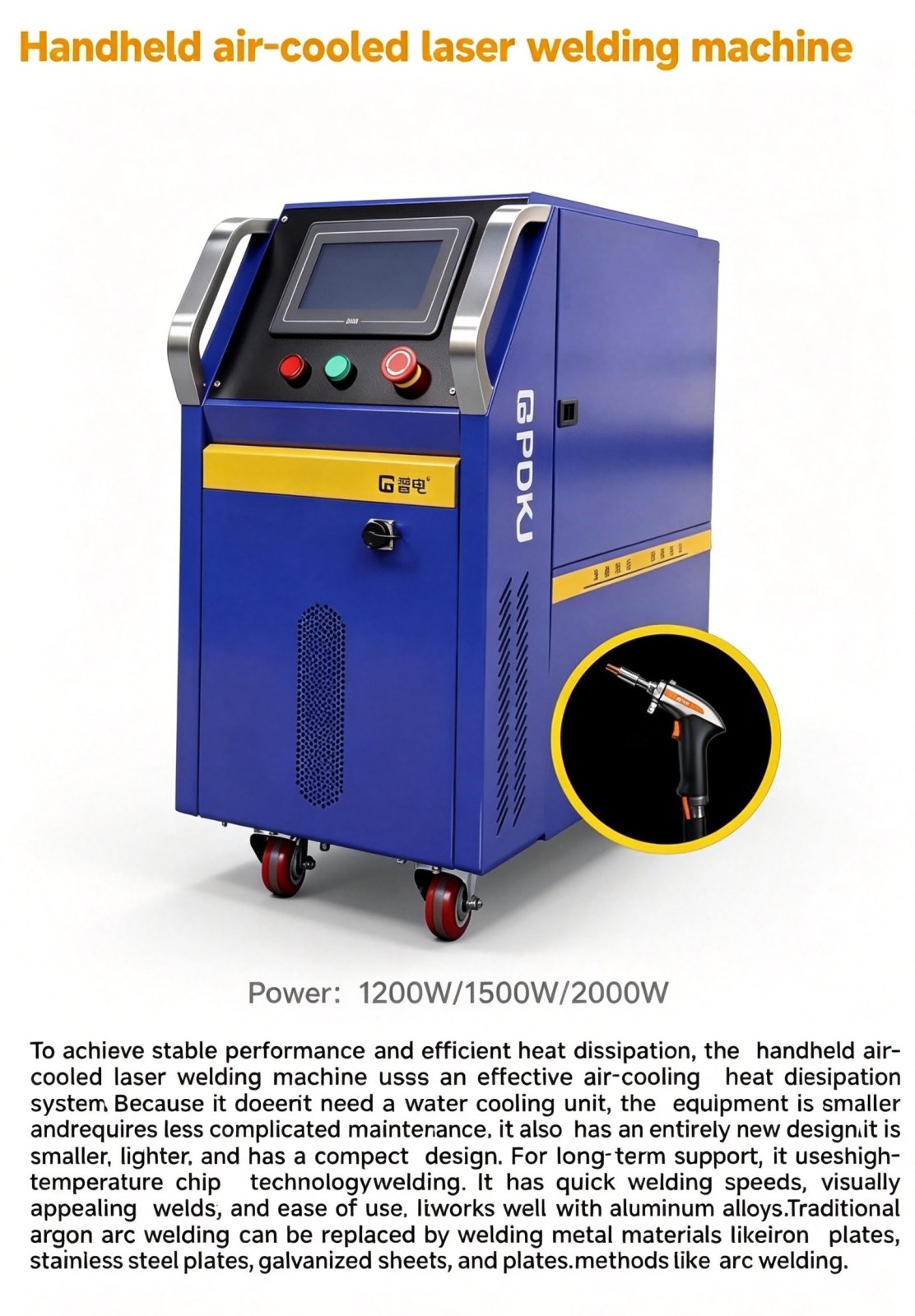 Handheld Air-Cooled Laser Welding Machine 1200W 1500W 2000W